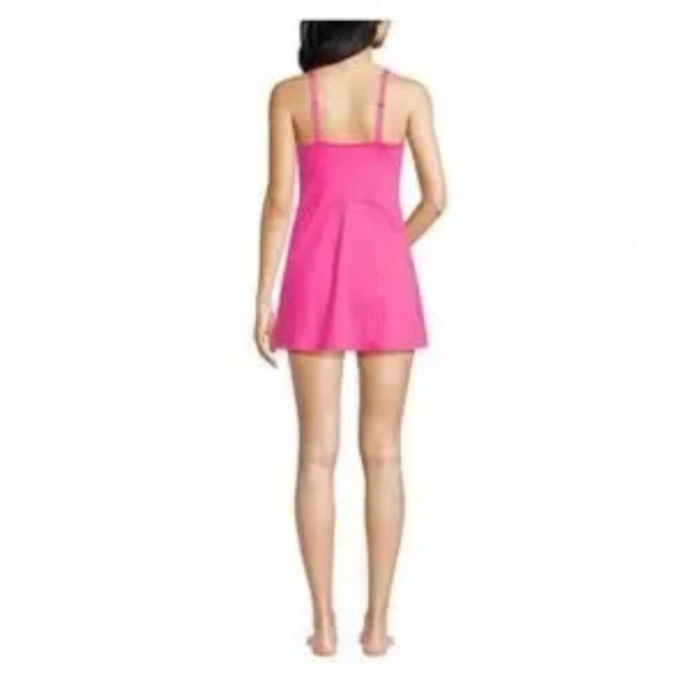 Lands' End One Piece Swimsuit XS Swim Dress Tulip Wrap Pink Chlorine Resist NWT - Picture 3 of 12